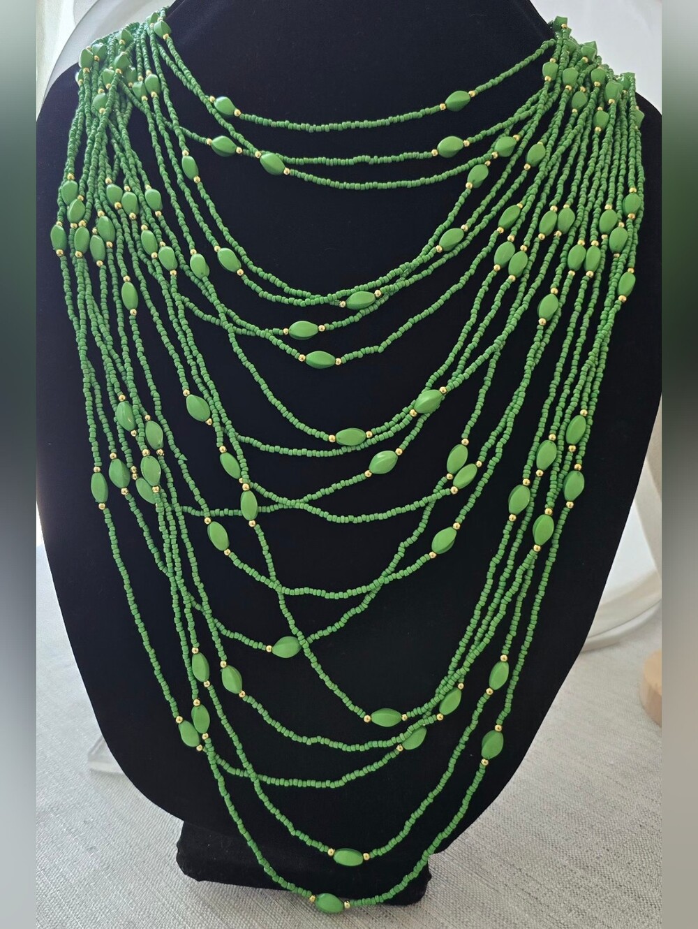Sequin - Multi-Strand Green Beaded Latered Necklace
